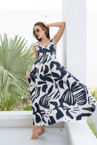 Black & White Floral Sleeveless Silky Cotton Resort Dress pen_spark - Loomaswim.com
