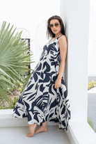 Black & White Floral Sleeveless Silky Cotton Resort Dress pen_spark - Loomaswim.com