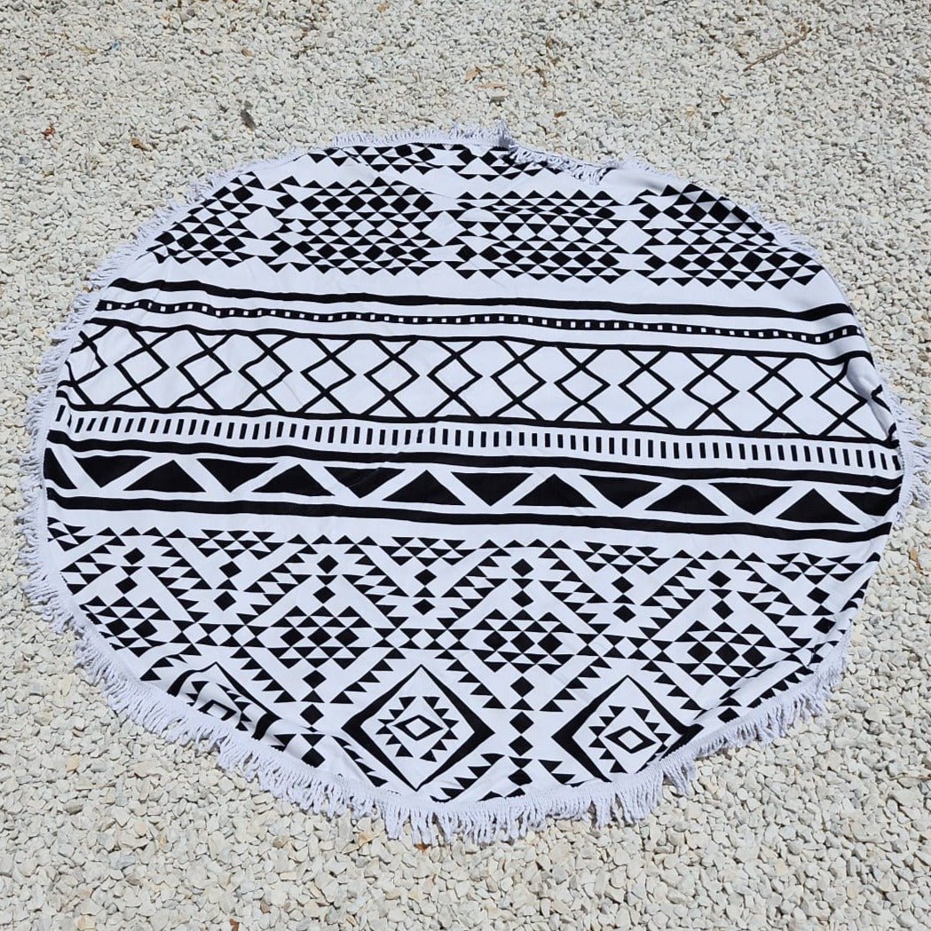 Boho Black & White Round Beach Towel - Loomaswim.com