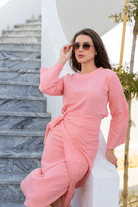 Enchanting Peach Gauze 2 - Piece Blouse and Midi Skirt - Resort Elegance pen_spark - Loomaswim.com