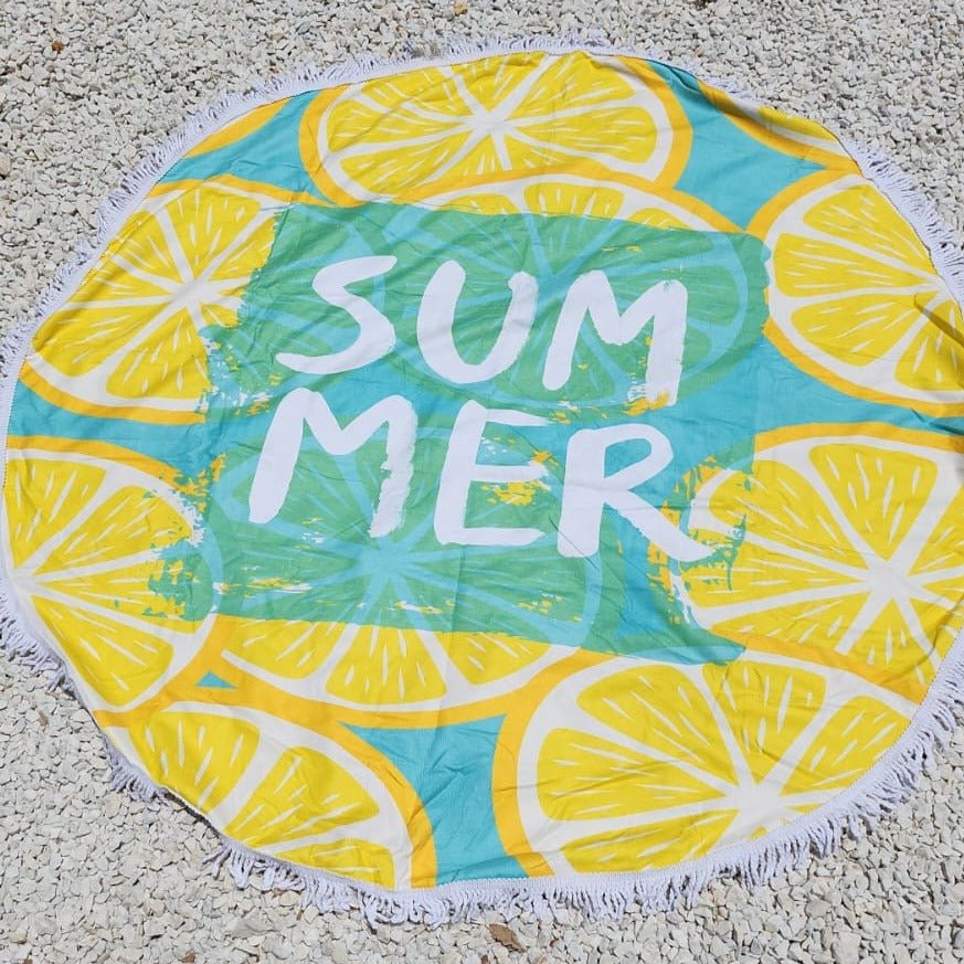 Lemon Summer Round Beach Towel Microfiber - Loomaswim.com