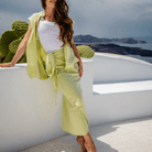 Lime Green Gauze Fabric Resort Blouse and Skirt (2 Pieces) – Midi Length pen_spark - Loomaswim.com