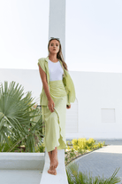 Lime Green Gauze Fabric Resort Blouse and Skirt (2 Pieces) – Midi Length pen_spark - Loomaswim.com