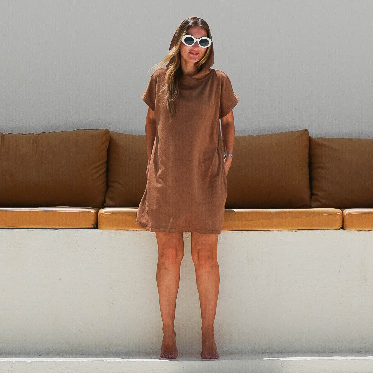Mocha Mousse Color Of The Year Hooded Terry Dress - Loomaswim.com
