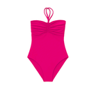 Pink one-piece swimsuit on a white background