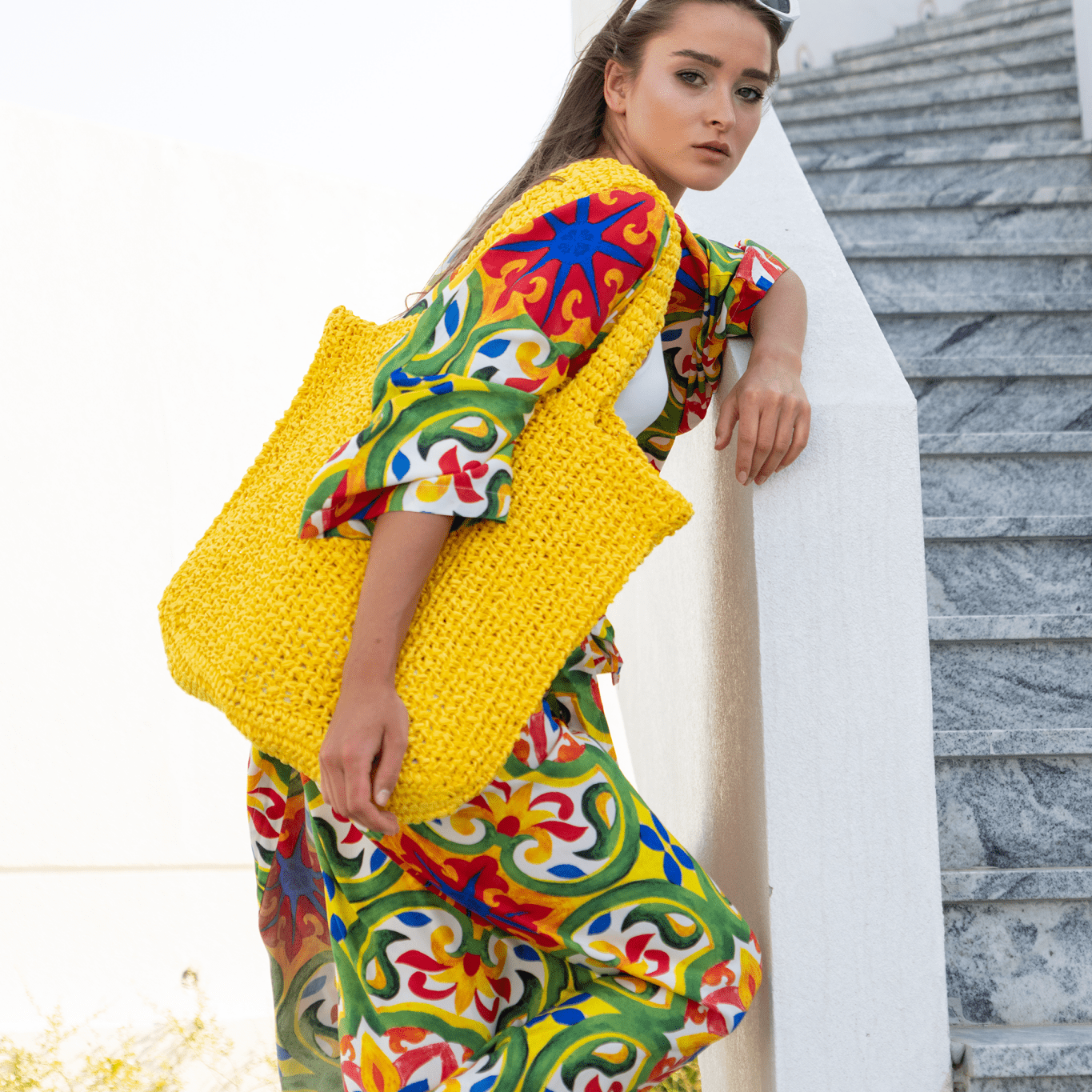 Vibrant Kimono & skirt with Colorful Tile Pattern - Free Size - Loomaswim.com