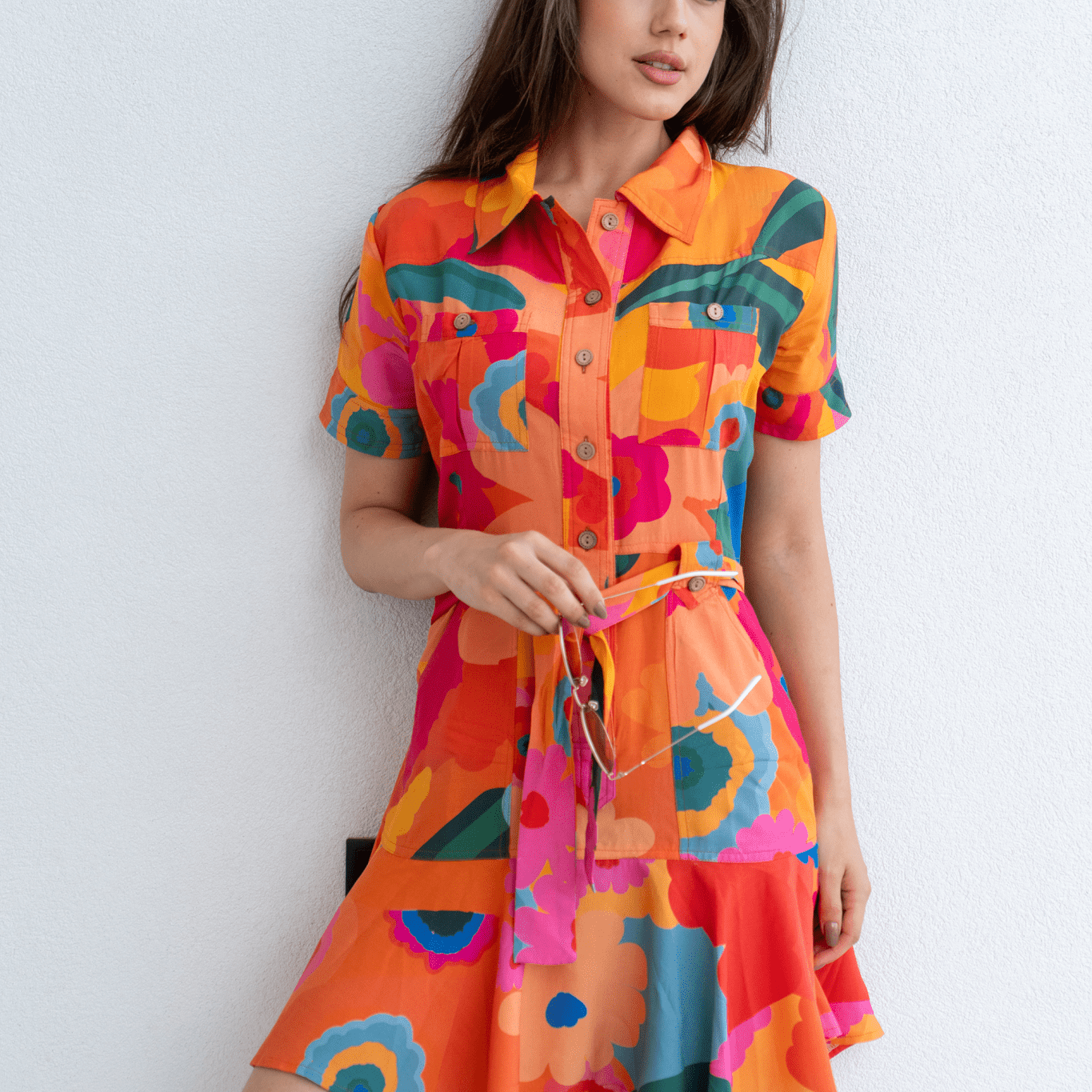 Vibrant Orange Floral Silk - Cotton Dress - Loomaswim.com