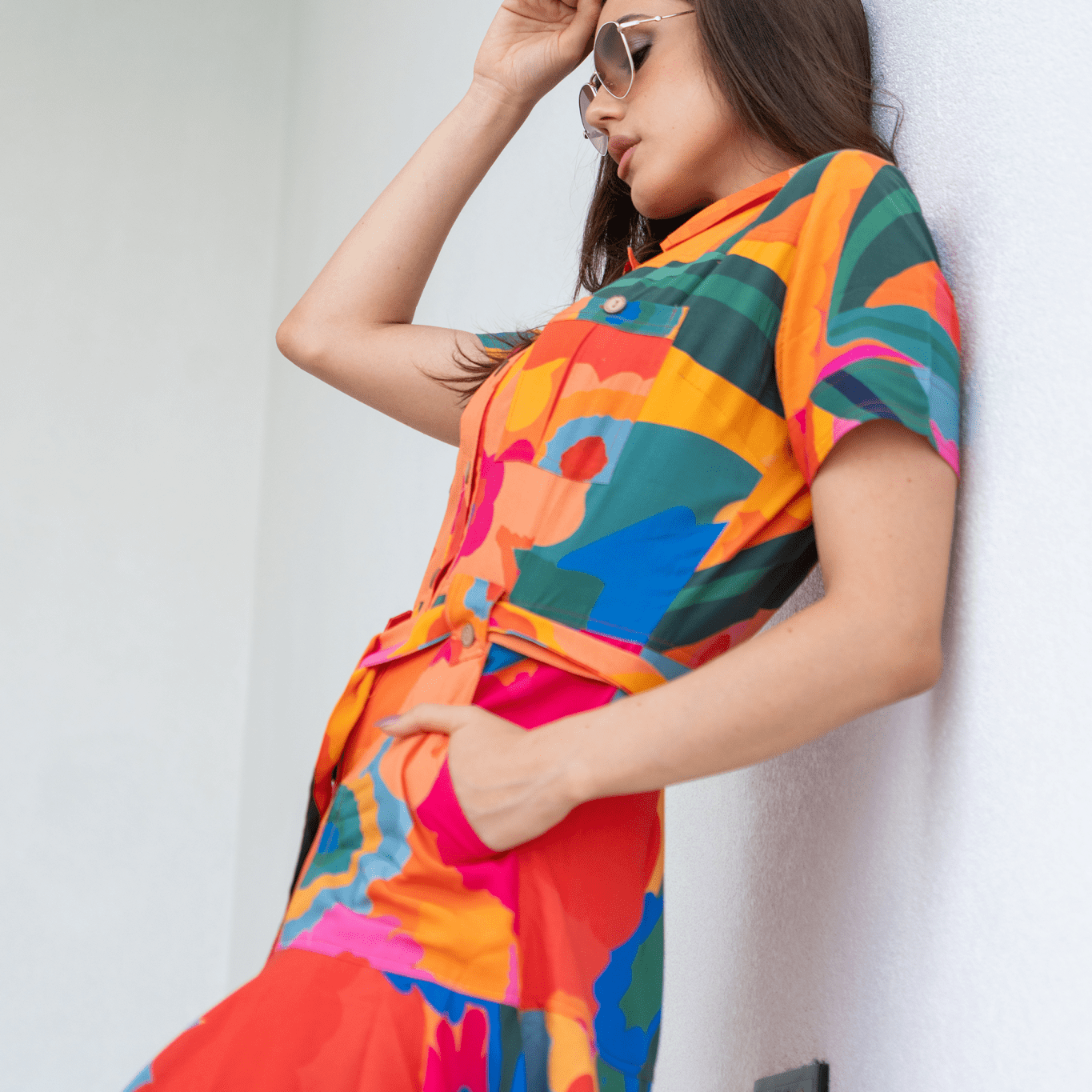 Vibrant Orange Floral Silk - Cotton Dress - Loomaswim.com