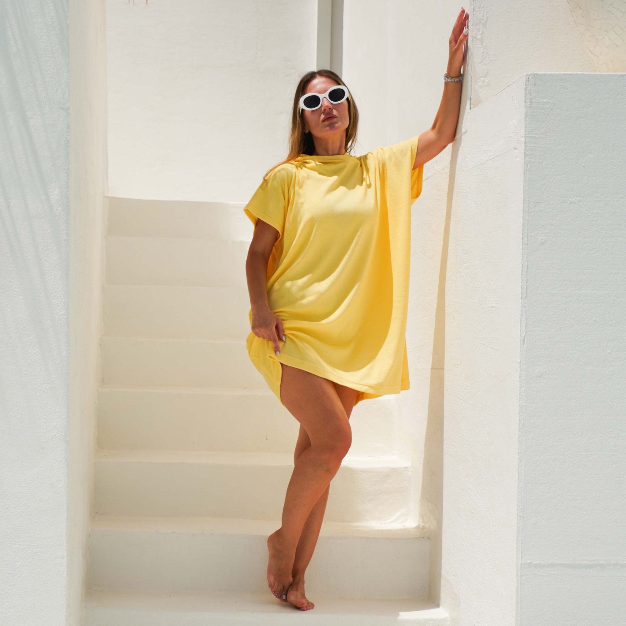 Yellow Hooded Terry Dress - Loomaswim.com