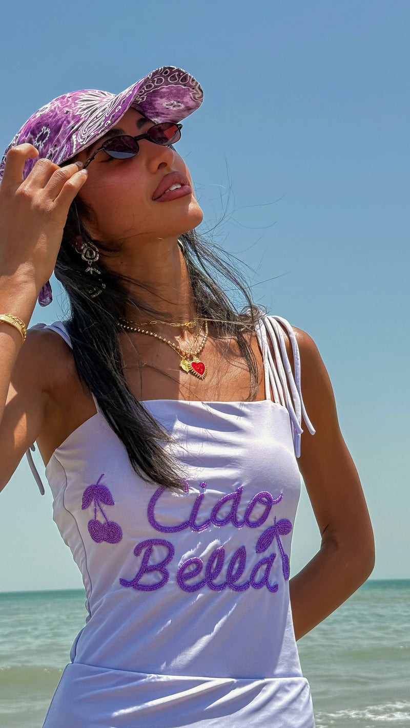Ciao Bella π β Lavender Swimsuit with Cherry Embroidery