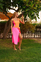 Pink & Orange Soft Padded Swimsuit With Midi Skirt - Loomaswim.com