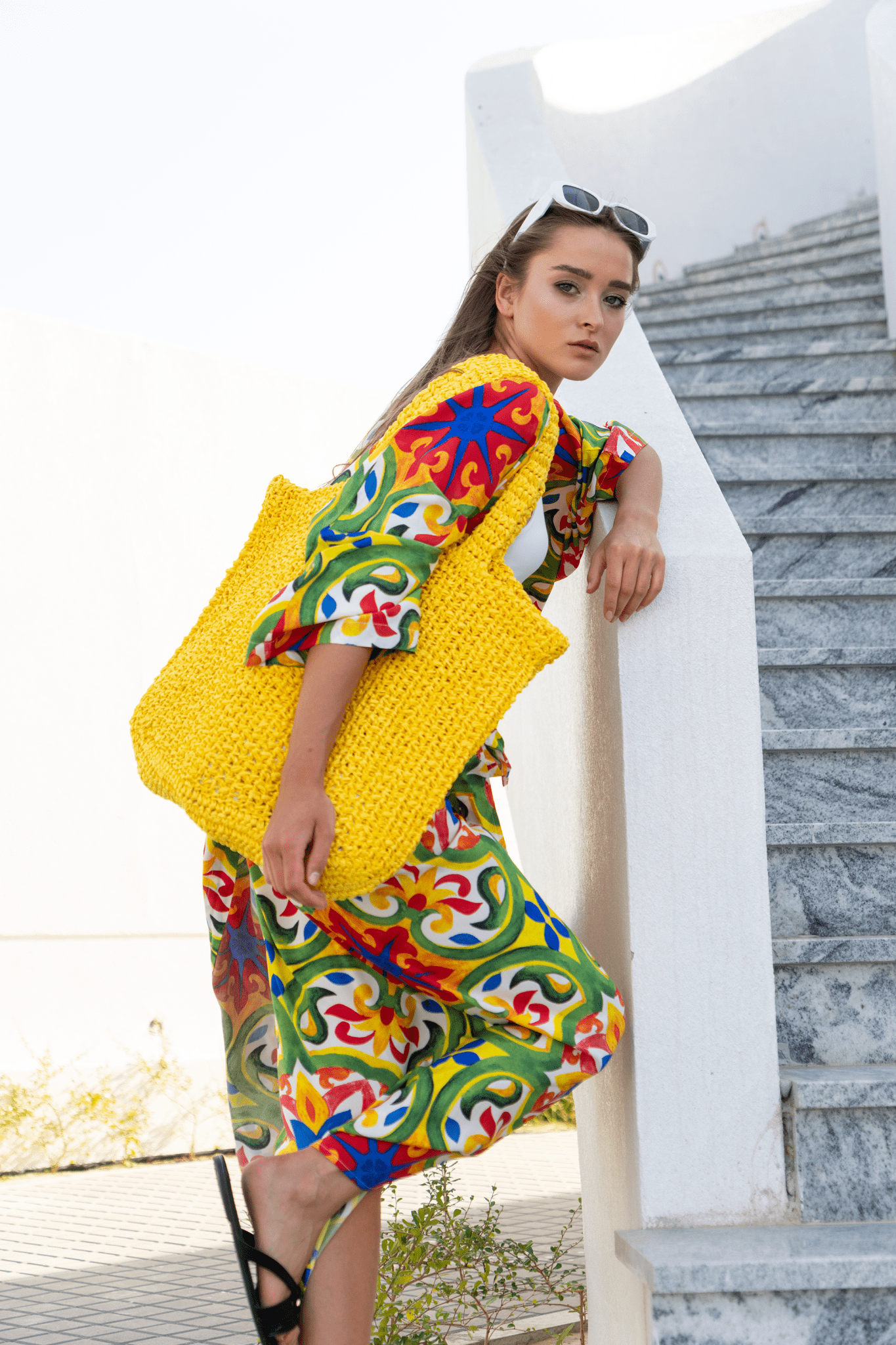 Vibrant Kimono & skirt with Colorful Tile Pattern - Free Size - Loomaswim.com