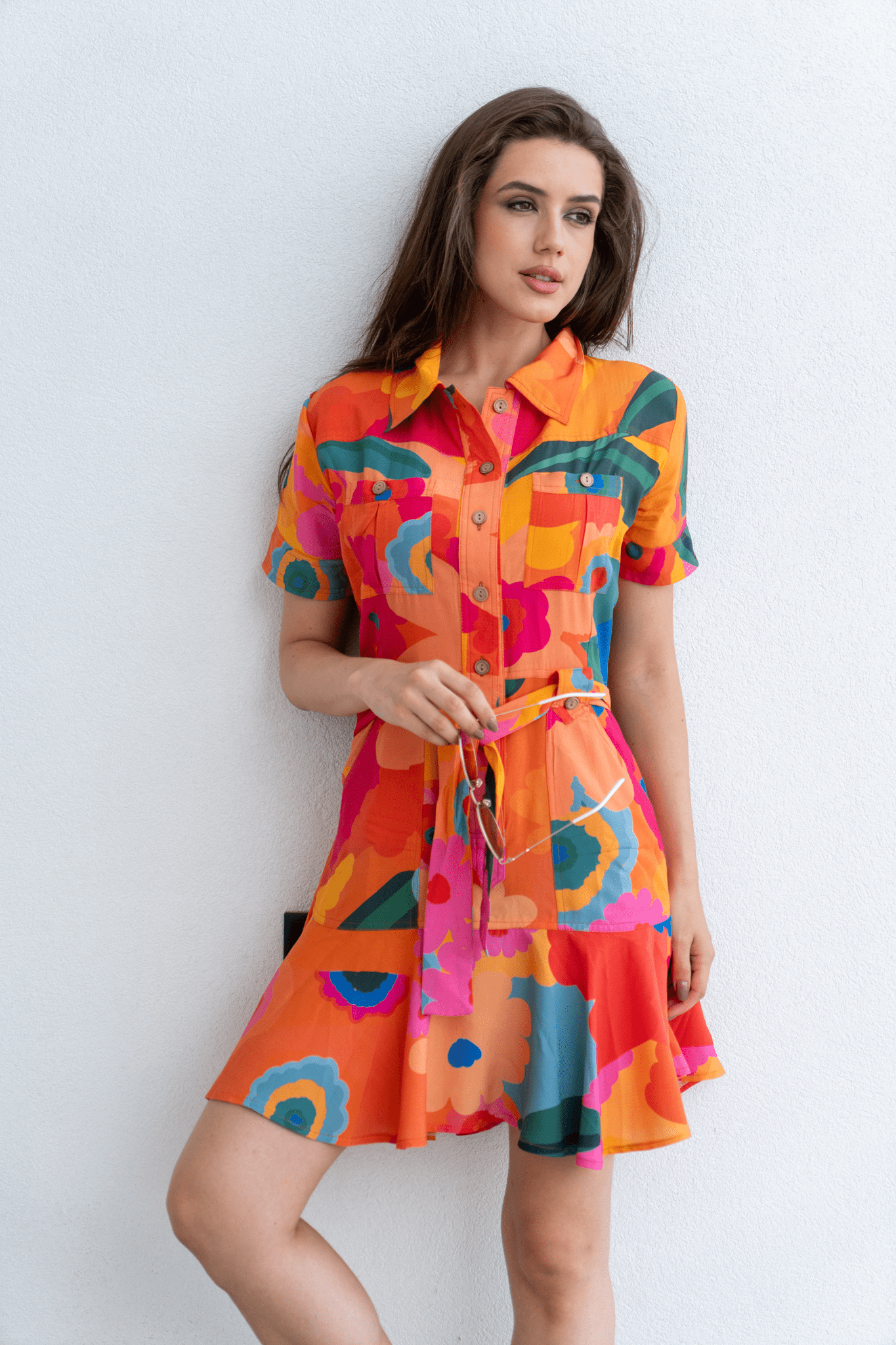 Vibrant Orange Floral Silk - Cotton Dress - Loomaswim.com
